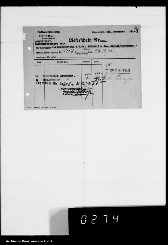 Obraz 15 z jednostki "Warenverwertung an den Ältesten der Juden Aufträge 5986-6000. [Odzież i wyroby kuśnierskie]"