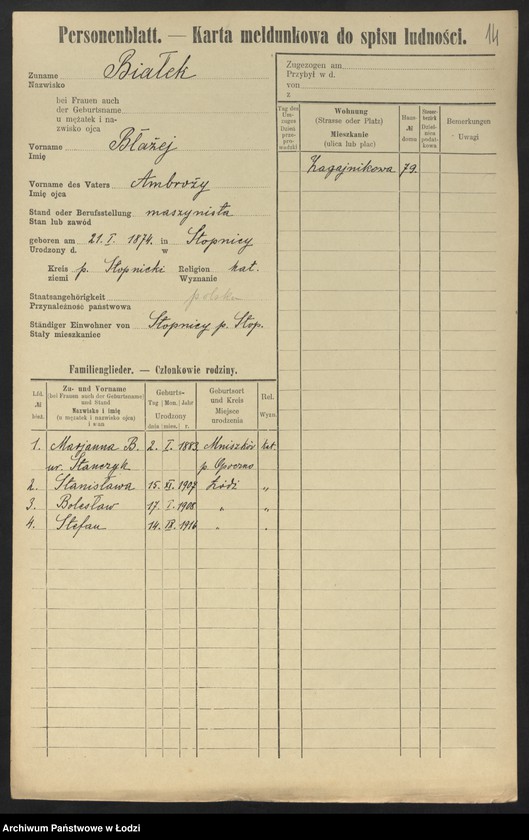 Obraz 16 z jednostki "[Spis ludności Łodzi] Białek - Bibelszön"
