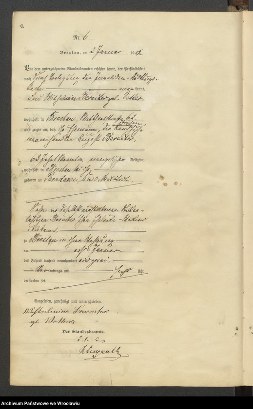 image.from.unit.number "Sterbe Haupt Register Standesamt Breslau III 1902 Band 1"