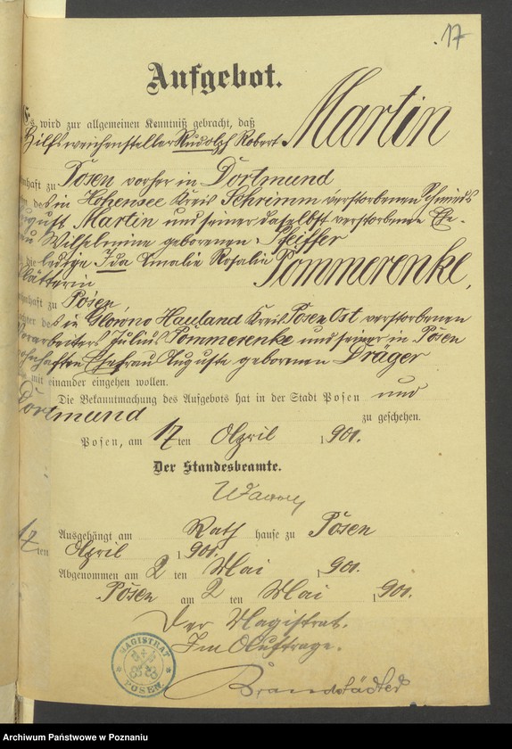 Obraz 19 z jednostki "Die von den Verlobten beigebrachten Urkunden zur Eheschliessung pro 1901. Vol VII"