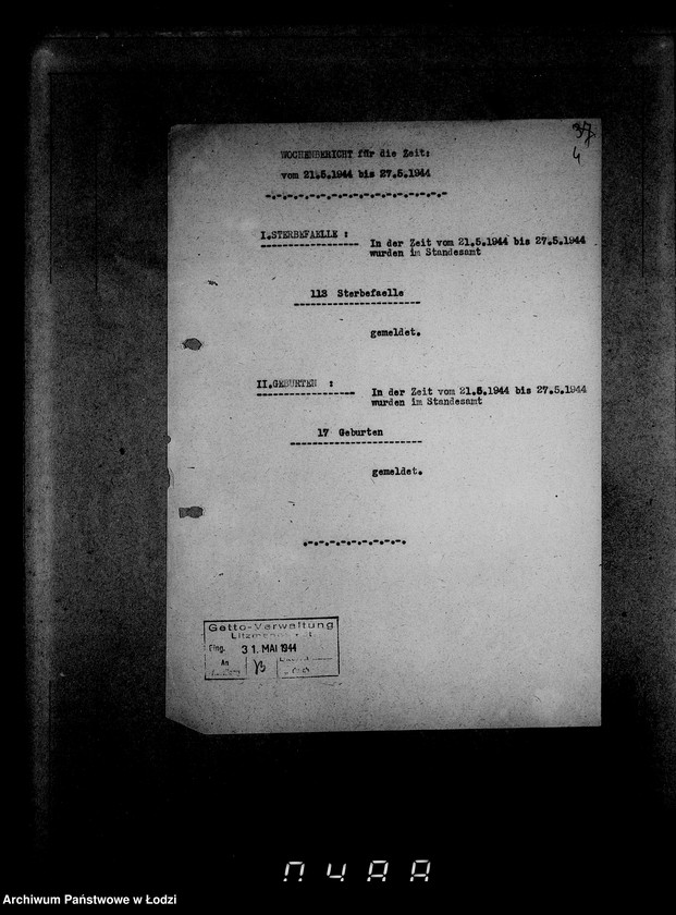 Obraz 8 z jednostki "Wöchentliche (monatliche) Tätigkeitsberichte des Ältesten der Juden"