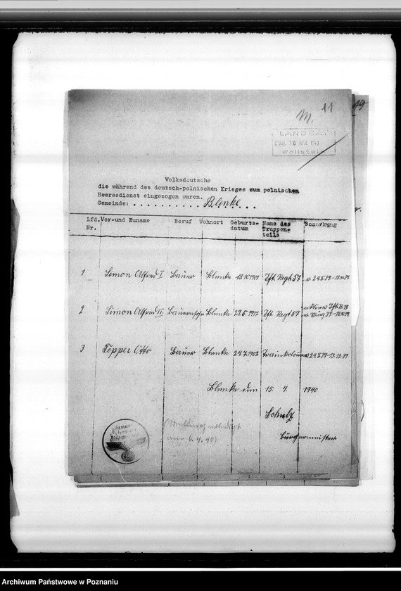 Obraz 15 z jednostki "Spisy miejscowych Niemców z powiatu wolsztyńskiego służących w wojsku polskim lub internowanych przez polskie władze"