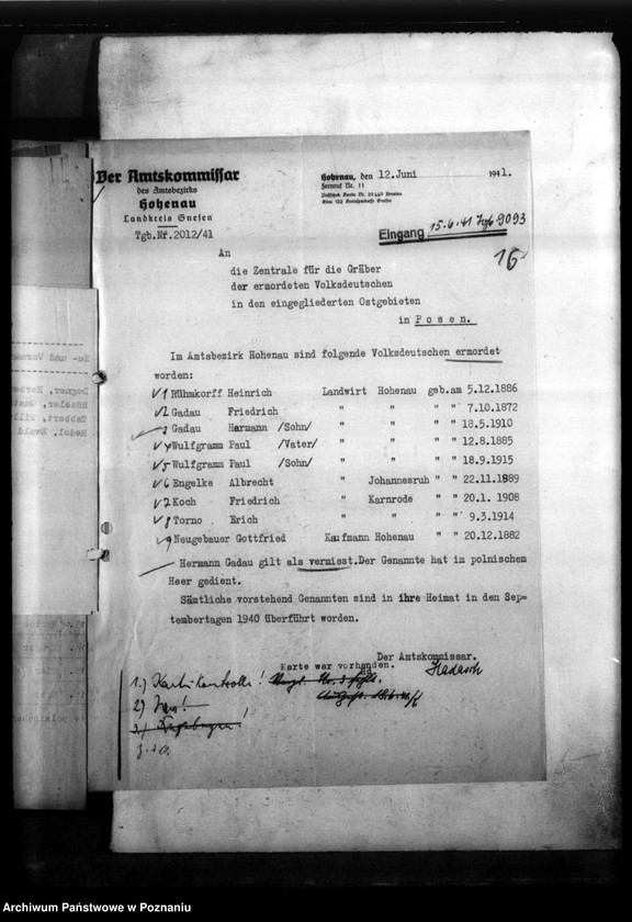 Obraz 20 z jednostki "Kreis Gnesen (Gniezno). Zgłoszenia zmarłych i zaginionych Niemców w 1939 roku"