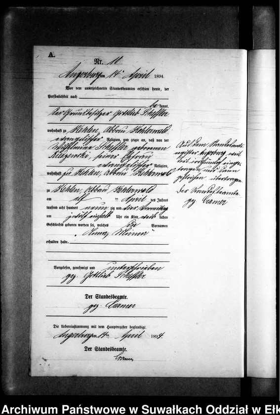 image.from.unit.number "Geburts-Neben-Register des Preussischen Standes-Amtes Kehlen Kreis Angerburg"