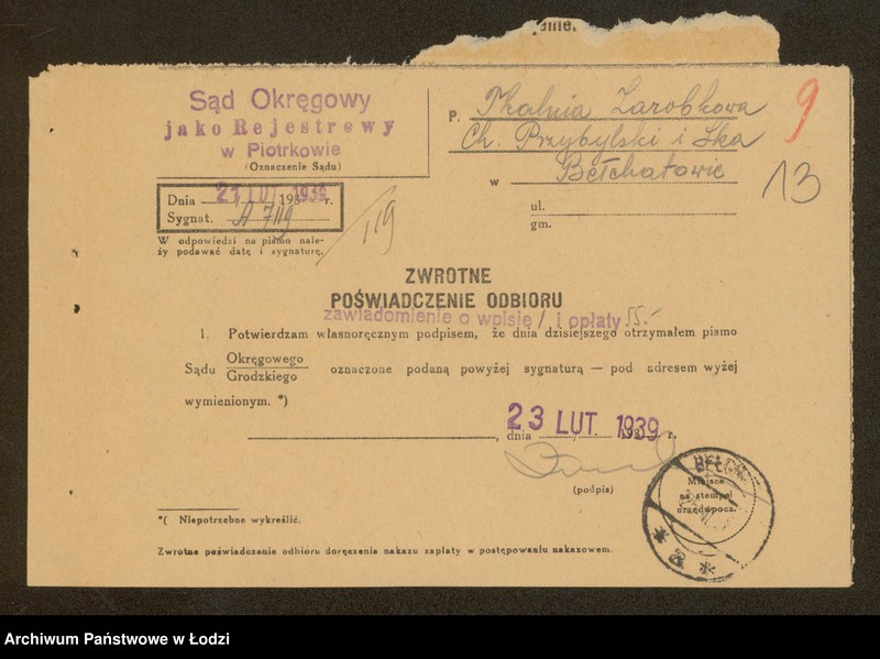 Obraz 15 z jednostki "Ch. Przybylski i S-ka – tkalnia zarobkowa w Bełchatowie"