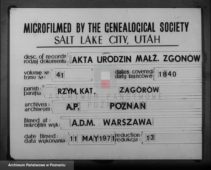 Obraz 1 z jednostki "Akta urodzonych, małżeństw i zgonów"