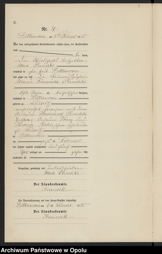Obraz 8 z jednostki "Sterbe-Neben-Register Standesamts Dittmerau pro 1905"