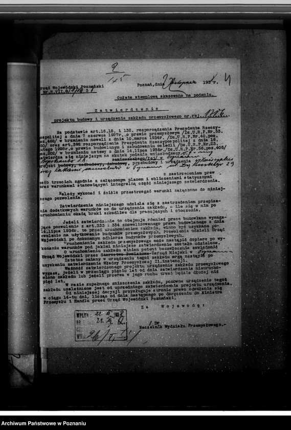 Obraz 8 z jednostki "Zatwierdzenie projektu urządzenia zakładu przemysłowego wykończalni i lakierni Firmy Brzeski - Auto S. Akcyjna W Poznaniu ul. Dąbrowskiego 29"