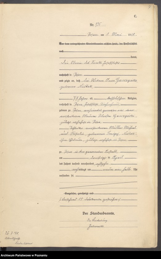 Obraz 9 z jednostki "Księga miejscowa zgonów tom III [Rejestr główny zgonów]"