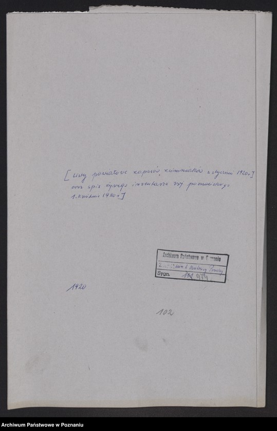Obraz 2 z jednostki "[Listy powiatowe zapasów ziemniaków w styczniu 1920 roku] oraz spis żywego inwentarza województwa poznańskiego 1 kwietnia 1920 roku]"