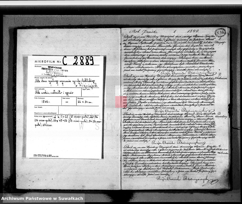 image.from.unit.number "Księga duplikat aktów urodzenia, małżeństw i zejścia parafii Wieysieie z roku 1849"