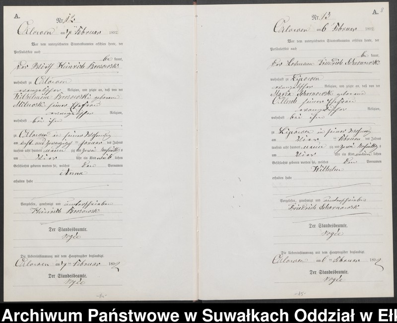 image.from.unit.number "Geburts-Neben-Register des Preussischen Standes-Amtes Orlowen Kreis Loetzen für das Jahr 1892"
