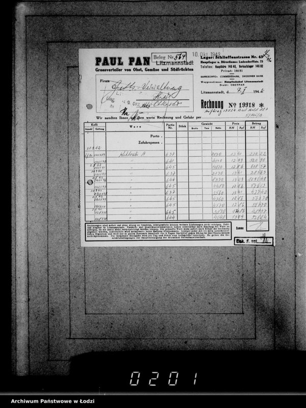 Obraz 20 z jednostki "Lebensmitteleinkauf. Aufträge, [Lieferscheinen und Rechnungen] 16971-17525 [Dostawa produktów żywnościowych do Getta]"