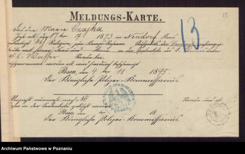 Obraz 17 z jednostki "Die von den Verlobten beigebrachten Urkunden zur Eheschliessung pro 1895"