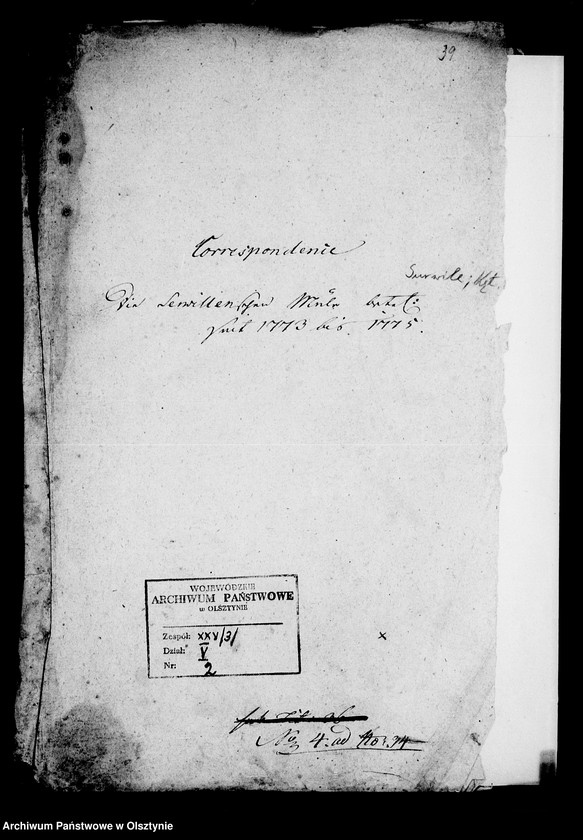 image.from.unit.number "Correspondence die Serwillensche Müle betr. /Surwile; kętrz./"
