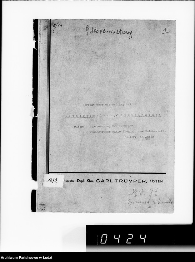 Obraz 5 z jednostki "Bericht über die Prüfung bei der Gettoverwaltung-Litzmannstadt."