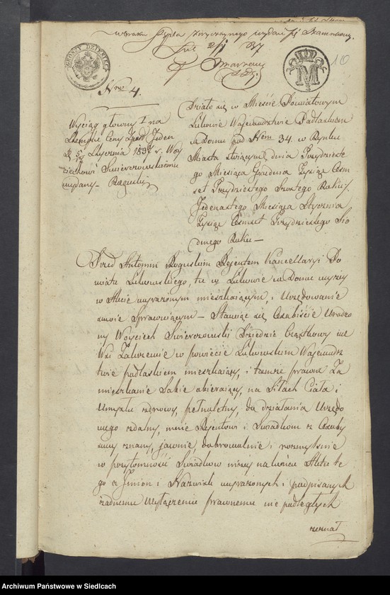 Obraz 10 z jednostki "Akta dobrej woli przez Antoniego Roguskiego Rejenta Powiatu Łukowskiego przyjęte w roku 1837 [akta notarialne od nr 1 do nr 211]"