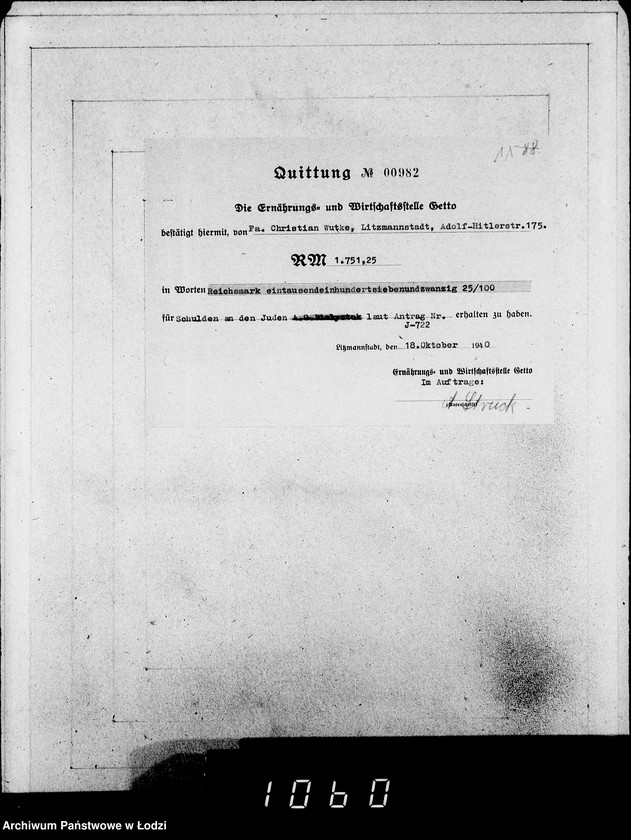 Obraz 15 z jednostki "J.721-740 [Wnioski Żydów z Getta o zwrot należności za dostarczony towar]"