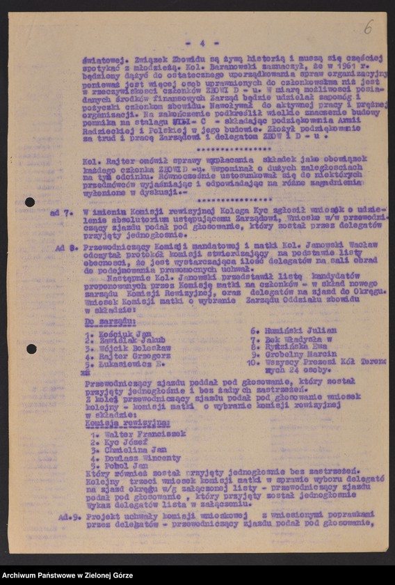 image.from.unit.number "Oddział Powiatowy ZBoWiD w Żaganiu. - Walny Zjazd Powiatowy z 16 czerwca 1961 r."