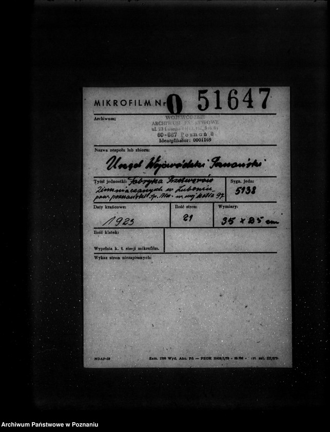 Obraz 2 z jednostki "Fabryka Przetworów Ziemniaczanych w Luboniu powiat poznański Spółka Akcyjna Nr woj. 97"