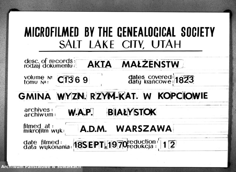 image.from.unit.number "Akta Zaślubionych Stanu Cywilnego Gminy Kopciowskiey na Rok 1823"