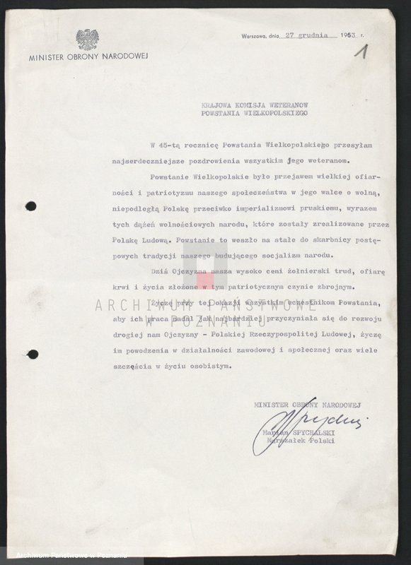 Obraz 6 z jednostki "Obchody uroczyste rocznic powstania wielkopolskiego organizowane przez Krajową Komisję Weteranów Powstania Wielkopolskiego."