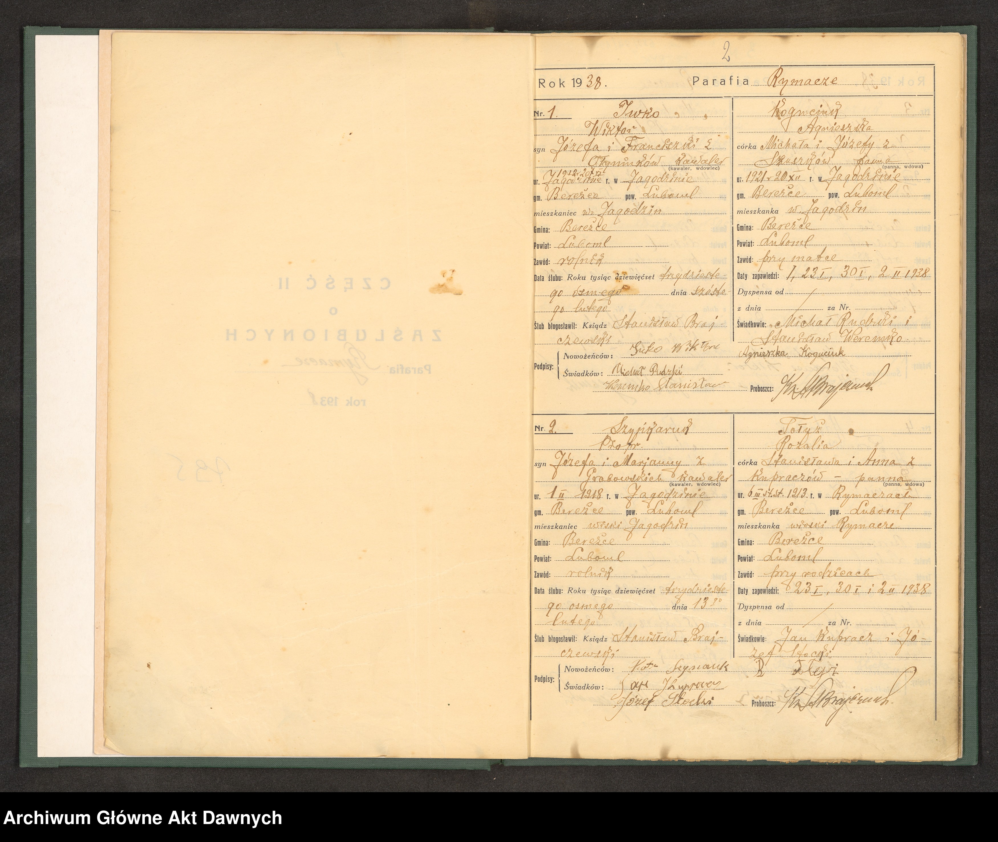 Skan z jednostki: Parafia: Rymacze. Dekanat: Luboml. Księga metrykalna ślubów
