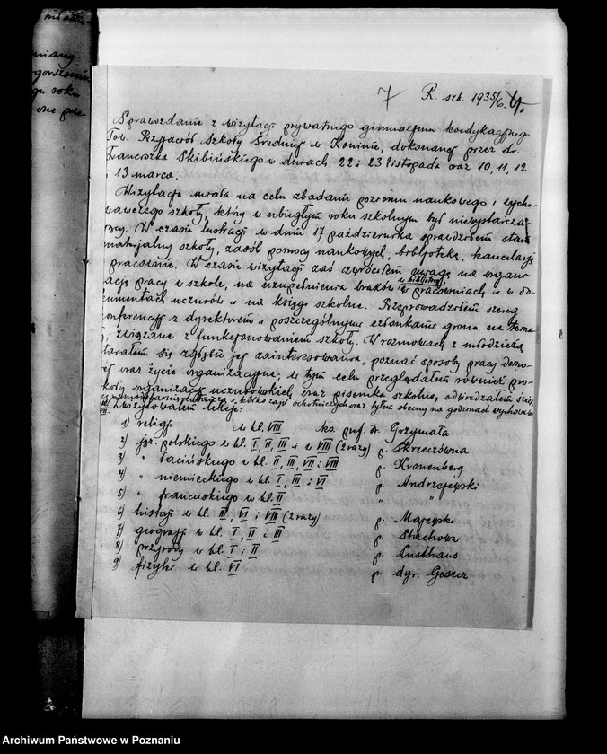 Obraz 11 z jednostki "Prywatne Gimnazjum Koedukacyjne Stowarzyszenie Przyjaciół Szkoły Średniej w Koninie [sprawozdania powizytacyjne]"