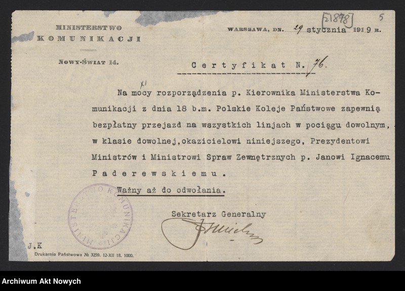 image.from.unit.number "Dokumenty I. J. Paderewskiego związane z pełnieniem funkcji państwowych; Nominacja I. J. Paderewskiego na członka Rady Narodowej RP z XII 1939 r. przechowywana oddzielnie"