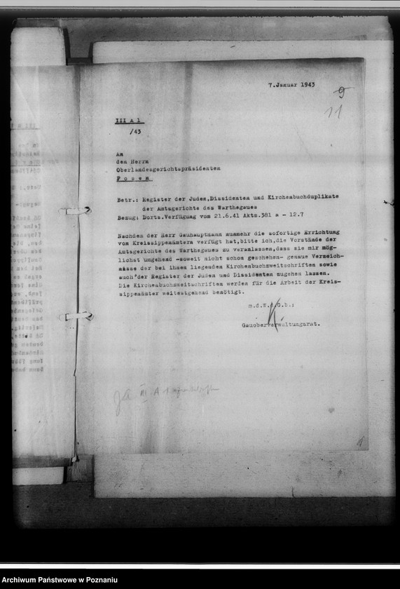 Obraz 15 z jednostki "Einziehung von Zweitbüchern. Schriftwechsel mit dem O.L.G und andere [korespondencja z władzami sądowymi w Poznaniu, spis sądów w okręgu poznańskim od 1941 roku]"