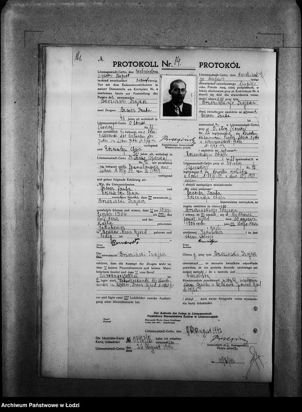 Obraz 18 z jednostki "[Protokoły stwierdzające na podstawie zeznań 2 świadków personalia i tożsamość osób ubiegających się o kartę tożsamości]"