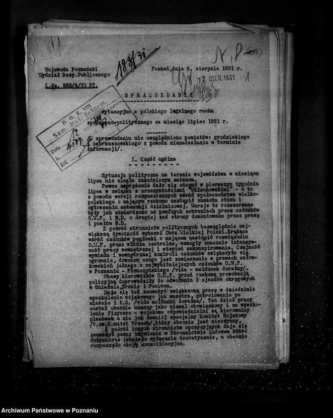 Obraz 5 z jednostki "Sprawozdania sytuacyjne z legalnego ruchu polityczno-społecznego za miesiące lipiec, sierpień, wrzesień 1931 r."