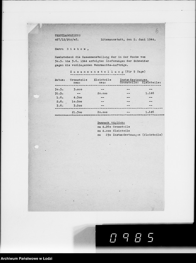 Obraz 10 z jednostki "Aufstellung laufender Aufträge und der Arbeitsressort"