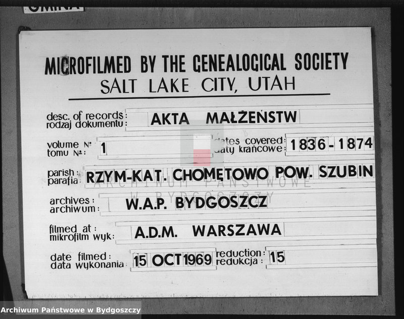 image.from.team "Akta metrykalne parafii rzymskokatolickiej w Chomętowie, pow. Szubin"