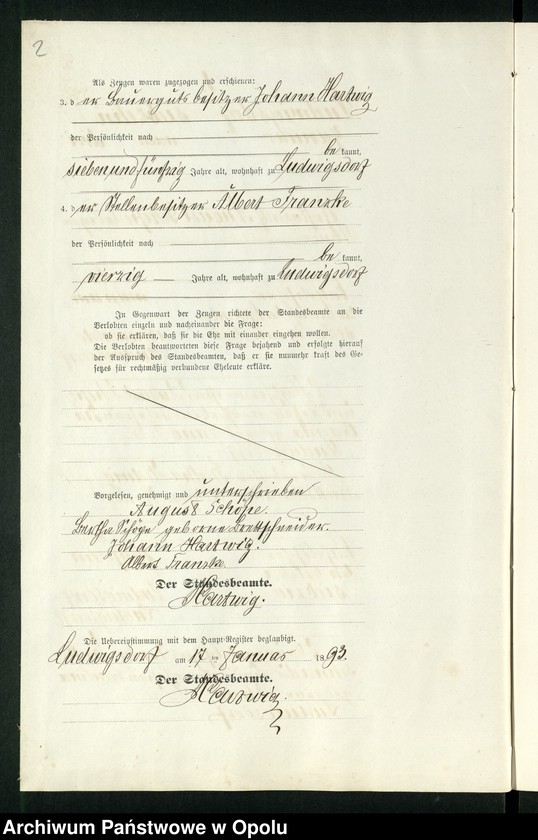 Obraz 6 z jednostki "Heiraths-Neben-Register des Standesamts Ludwigsdorf pro 1893"