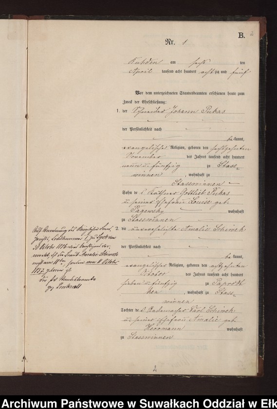 image.from.unit.number "Heiraths-Neben-Register des Preussischen Standes-Amtes Stasswinnen Kreis Loetzen"