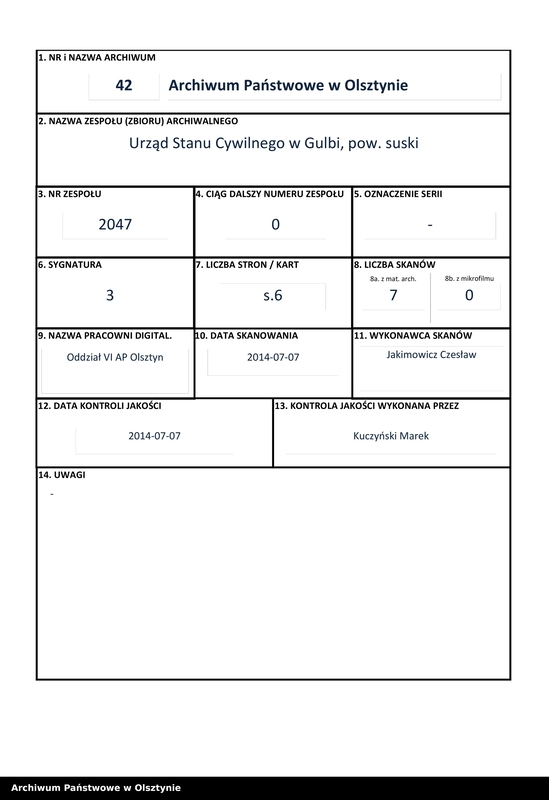 image.from.team "Urząd Stanu Cywilnego w Gulbi pow. iławski ( dawny pow. suski )"
