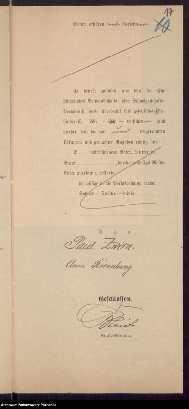 Obraz 19 z jednostki "Die von den Verlobten beigebrachten Urkunden zur Eheschliessung pro 1898"