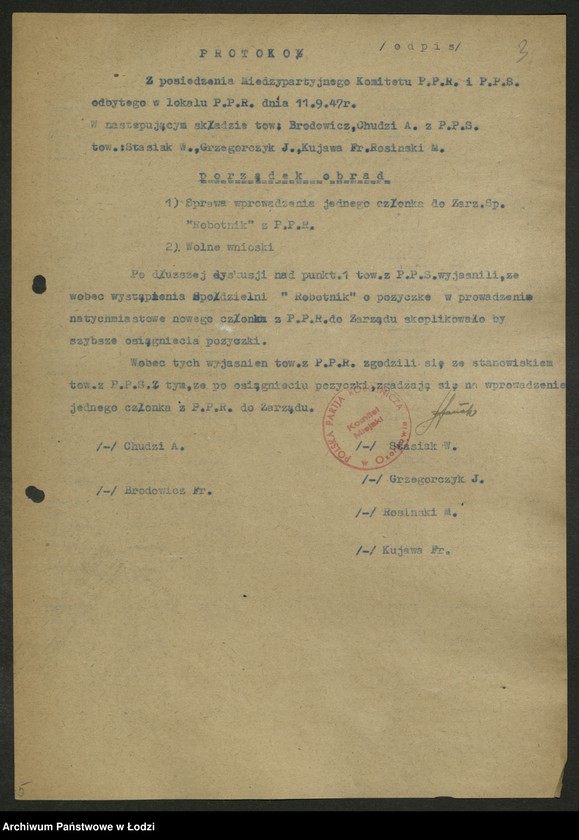 Obraz 4 z jednostki "Koło kolejowe PPS Ozorków- protokoły zebrań, protokoły [z narad] międzypartyjnych. [Sprawozdania]"