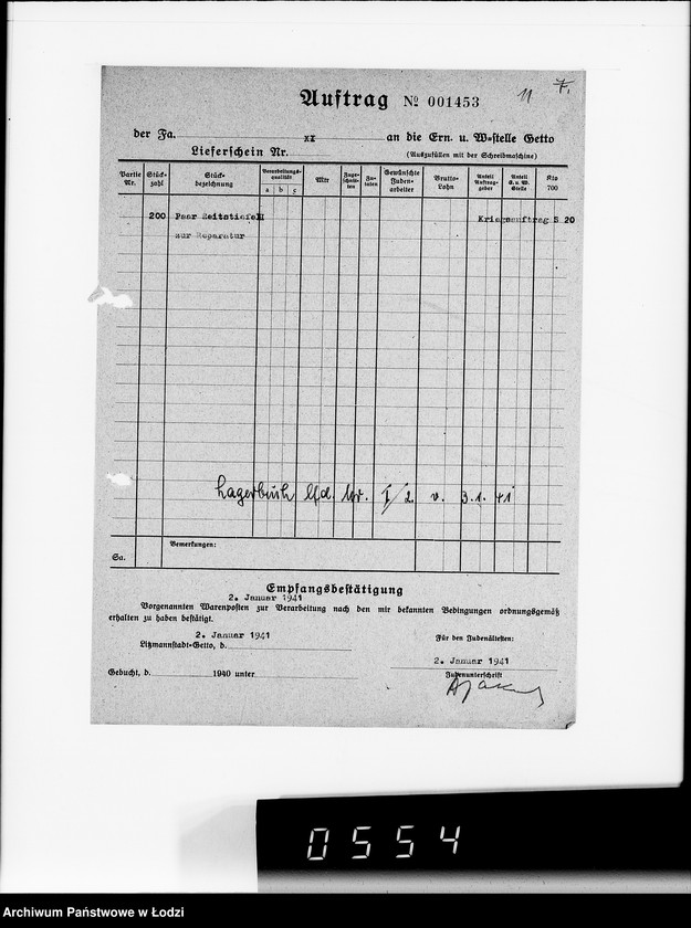 Obraz 15 z jednostki "Heeresbekleidungsamt Posen.Kriegsauftrag S.20/6"