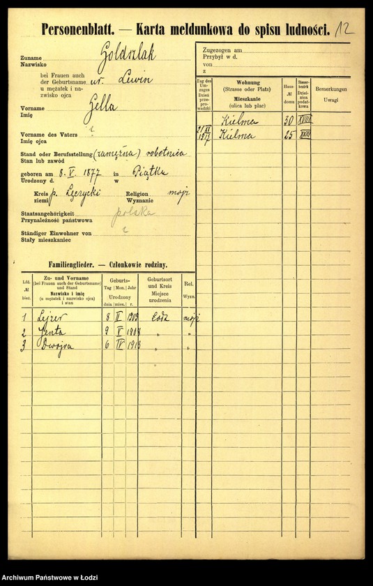 Obraz 13 z jednostki "[Spis ludności Łodzi] Goldszajd - Goldstein"