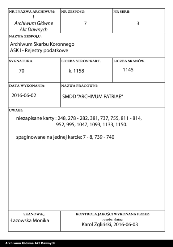 Obraz 1 z jednostki "Rejestry pogłównego generalnego woj. podlaskiego i rawskiego."