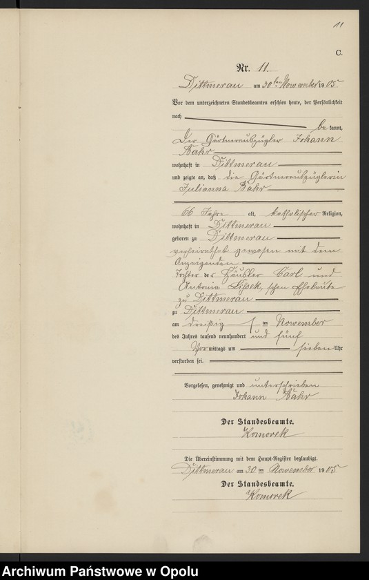 Obraz 15 z jednostki "Sterbe-Neben-Register Standesamts Dittmerau pro 1905"