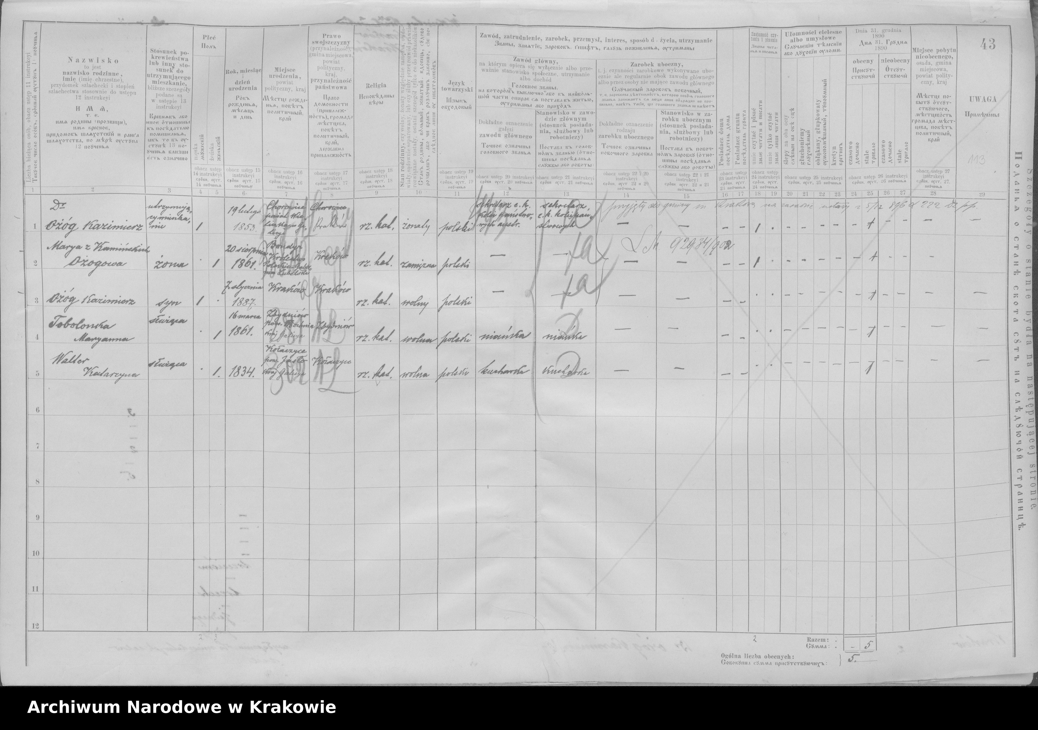 Skan z jednostki: Spis ludności 1890, Dz. I, nr 1-55, T. 1