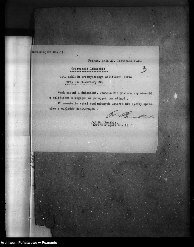 Obraz 7 z jednostki "Zatwierdzenie zakładu przemysłowego /szlifierni szkła/ W. Jagodzińskiego w Poznaniu"