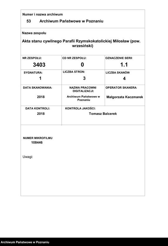image.from.team "Akta stanu cywilnego Parafii Rzymskokatolickiej Miłosław (pow. wrzesiński)"