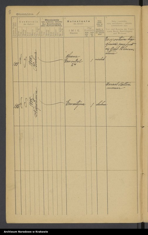 image.from.unit.number "Księga metr.[ykalna] urodzin okręgu metr.[ykalnego] izr.[aelickiego] bocheńskiego jako zeszyt uzupełniający rocznika 1885"