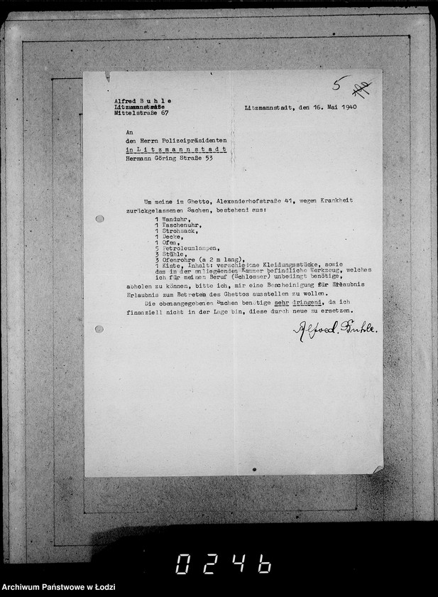 Obraz 9 z jednostki "161-195 [Wnioski ludności nieżydowskiej wysiedlonej z Getta o zwrot rzeczy pozostawionych w dawnym miejscu zamieszkania]"