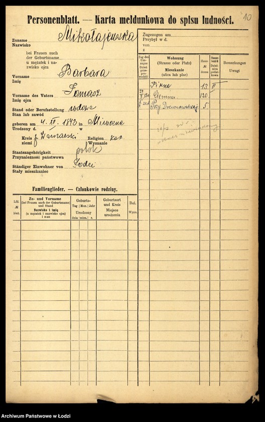 Obraz 13 z jednostki "[Spis ludności Łodzi] Mikołajew - Milchteich"