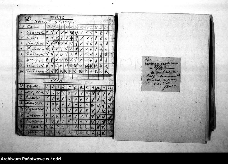 Obraz 16 z jednostki "Służba sztrejf [Wykazy milicjantów odbywających nocną służbę na terenie IV rewiru]"